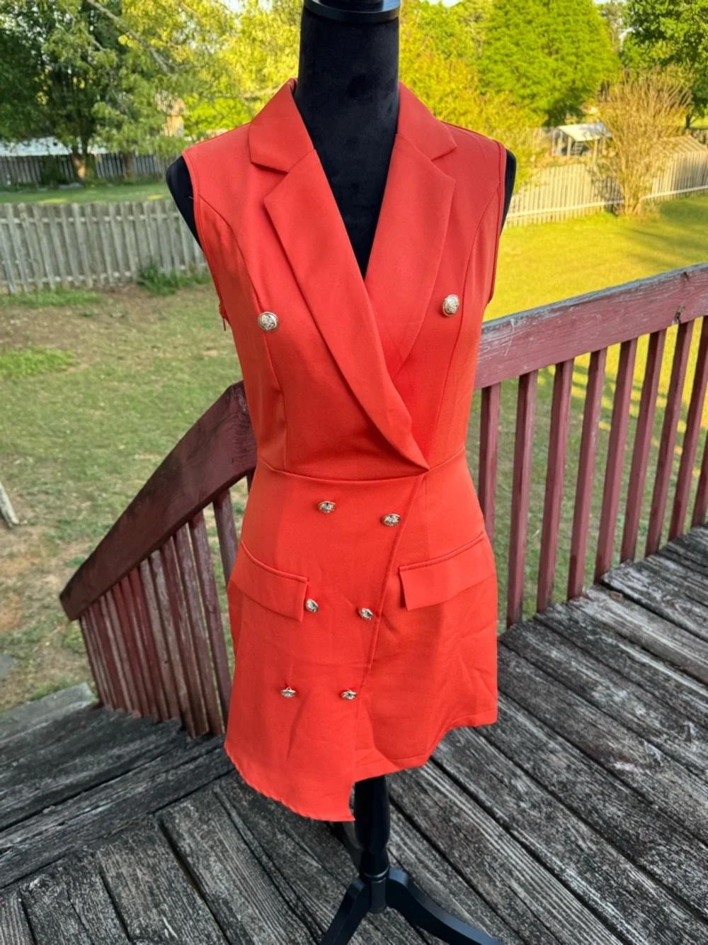 Sleeveless Coral Red/Orange‎ Double-Breasted Blazer Mini Dress